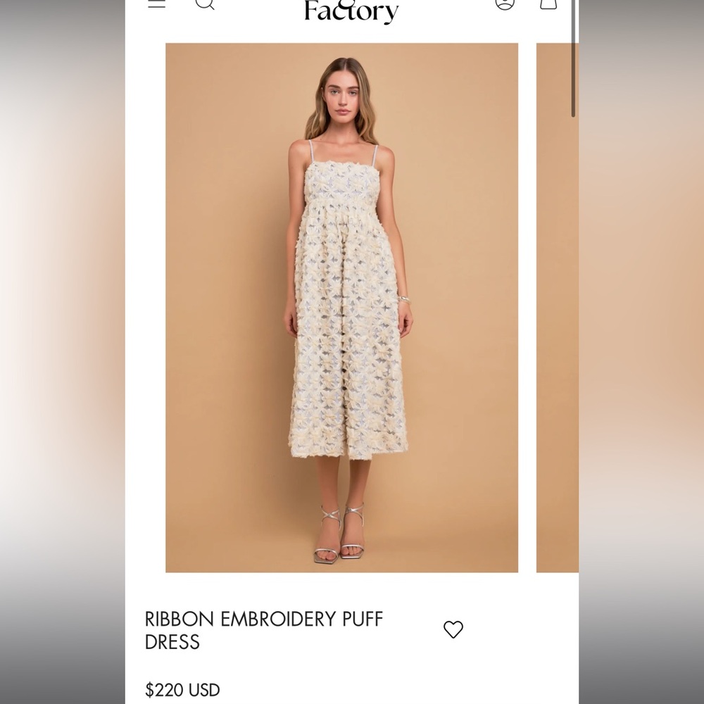 NWT ribbon flower embroidery puff midi dress English factory
